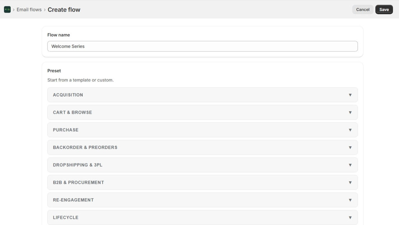 Création de flux EmailOS dans l’admin Shopify